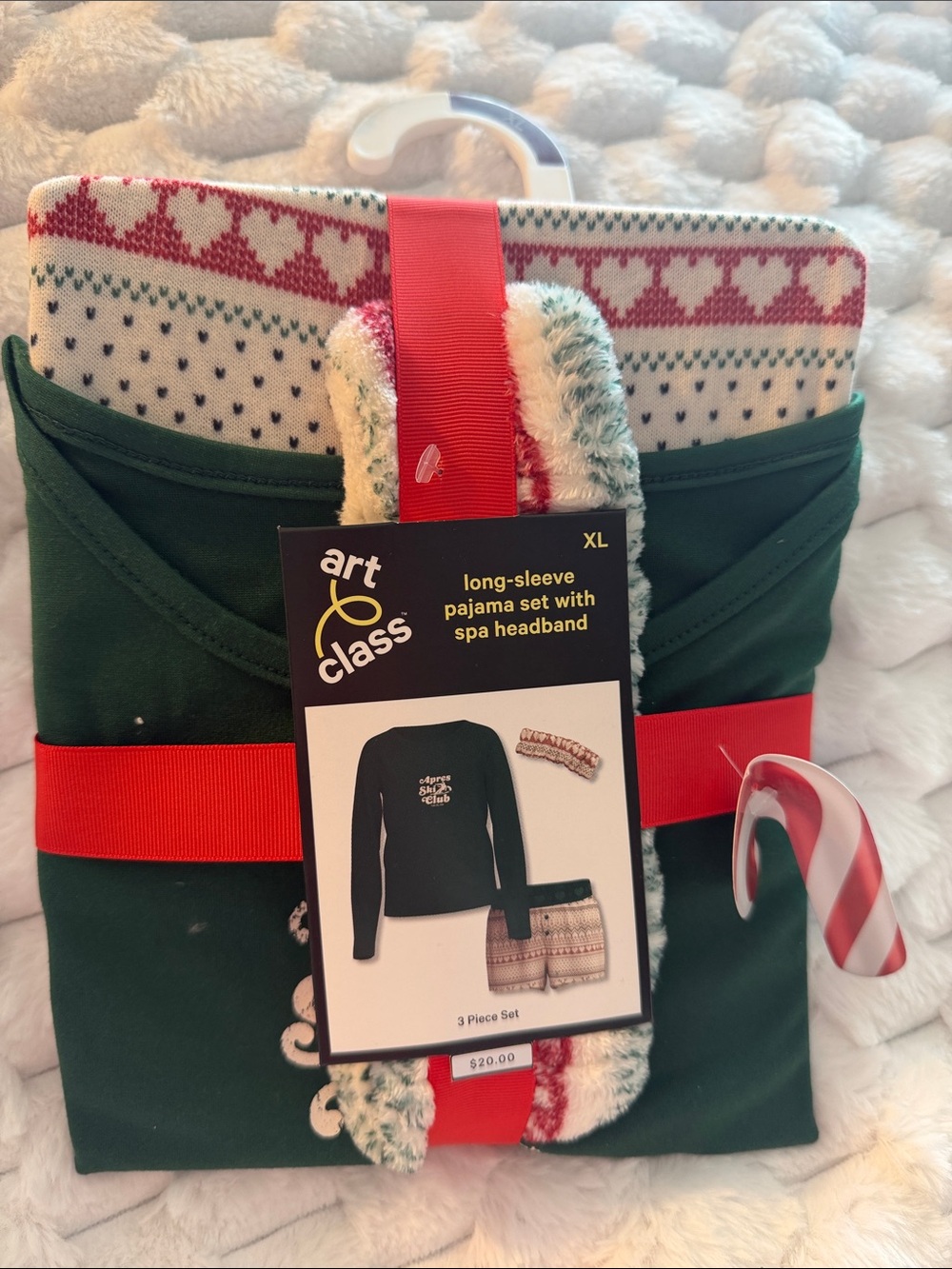 art class Green, White & Red Holiday Long-Sleeve Pajama Set with Headband - XL